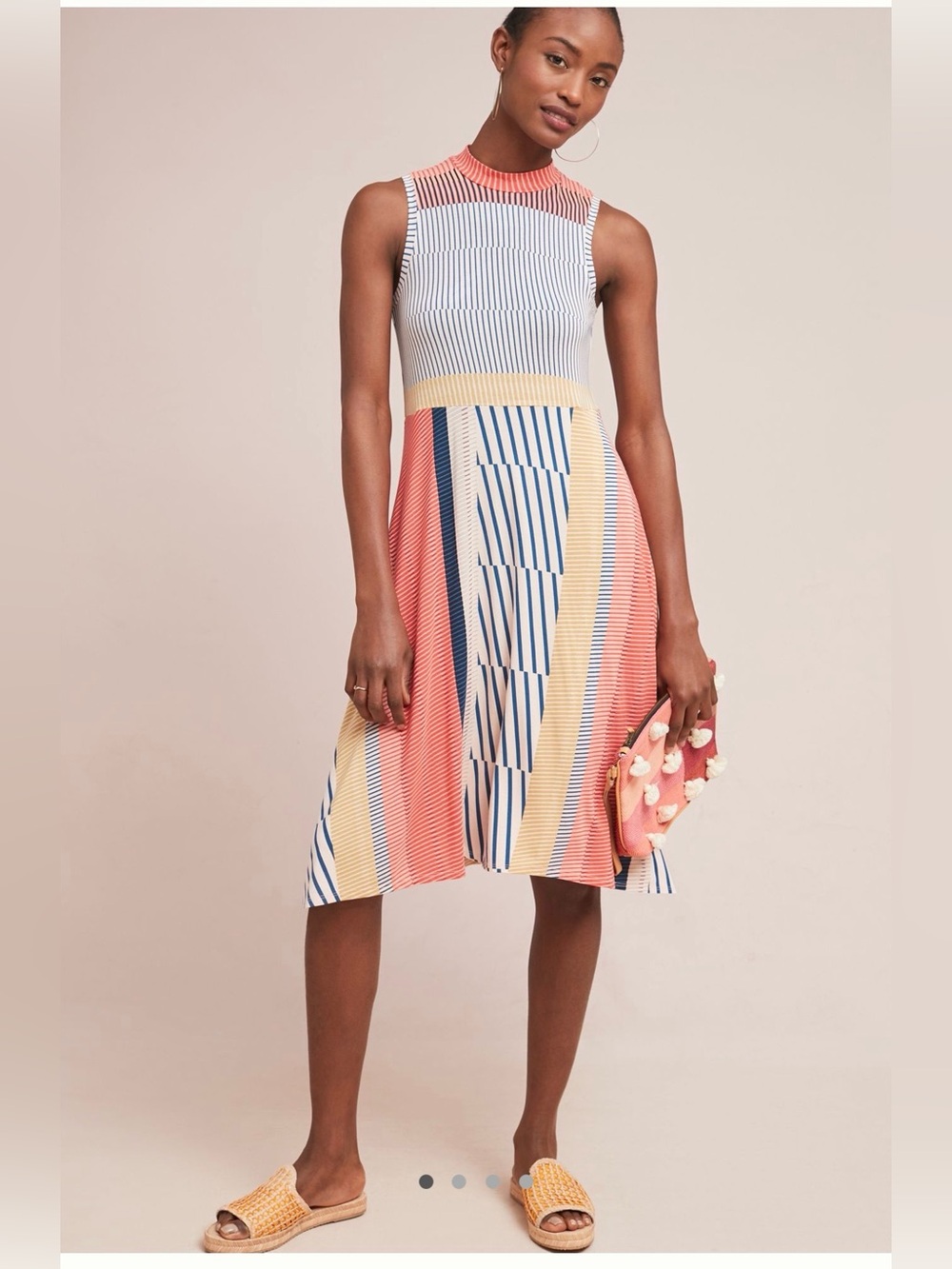 Anthropologie Maeve Cleary Sleeveless Striped Handkerchief-Hem Dress Size L